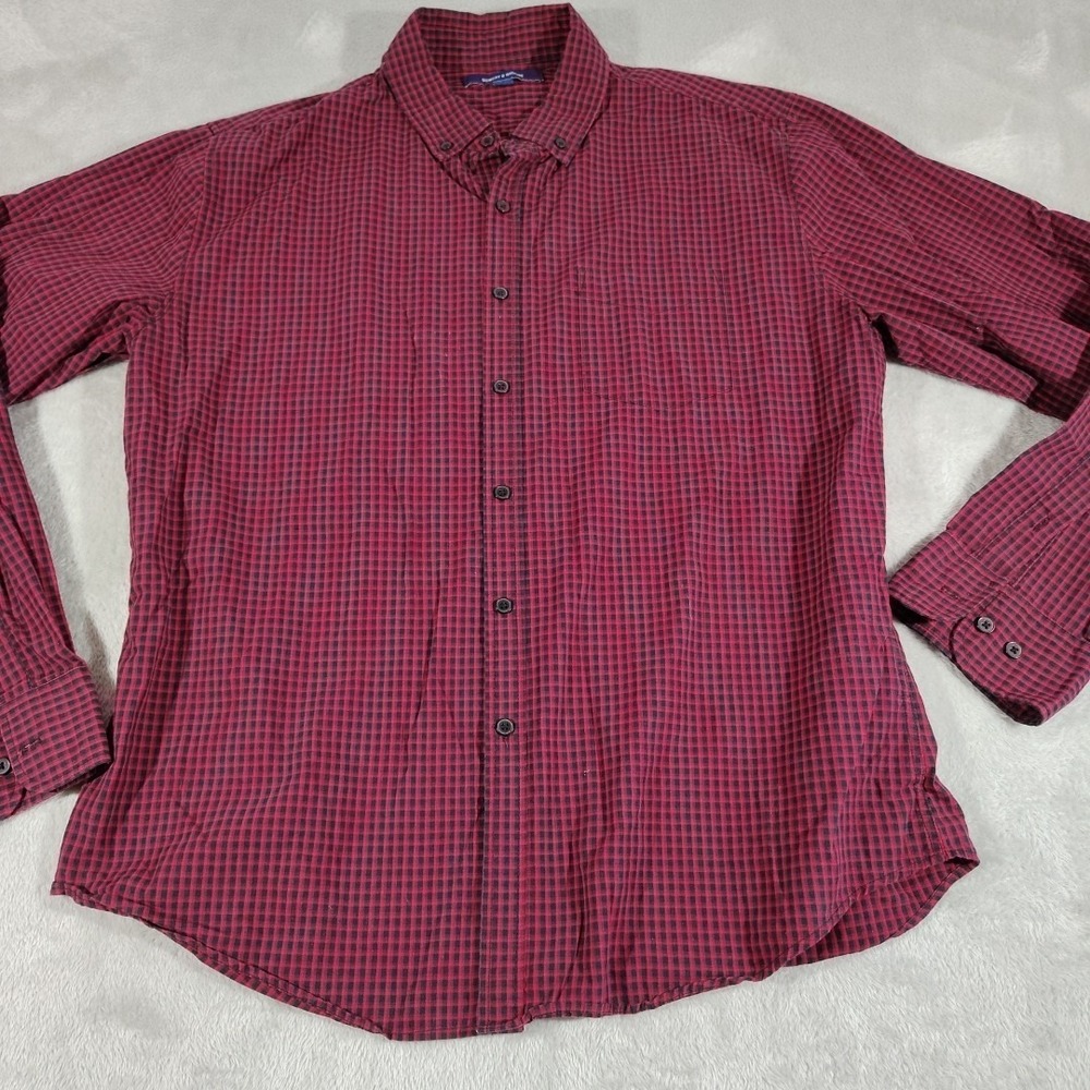Bowery & Broome Shirt Men XL Red/Black Preppy College Work Office Comfort